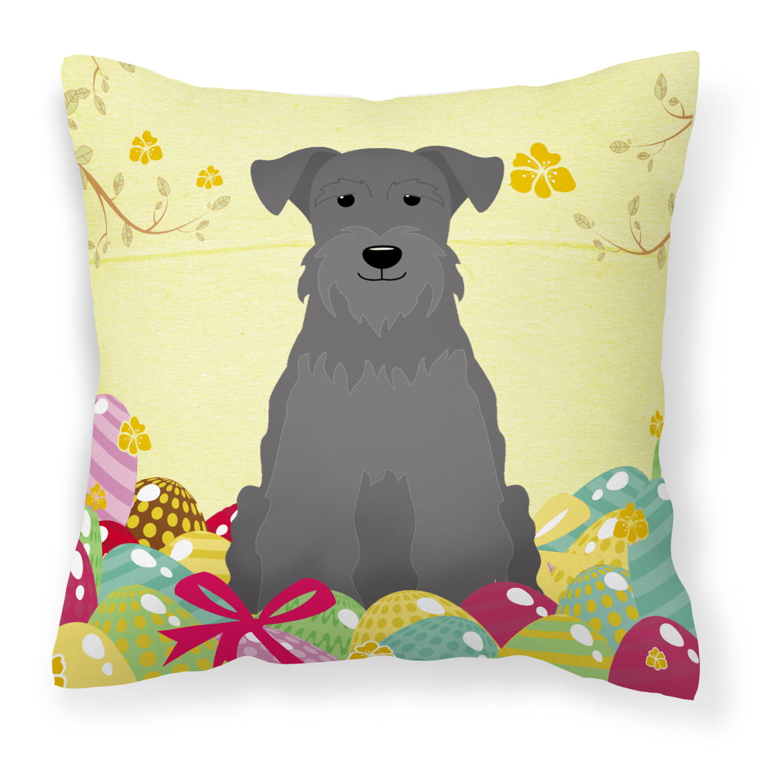 Easter Eggs Miniature Schanuzer Black Fabric Decorative Pillow