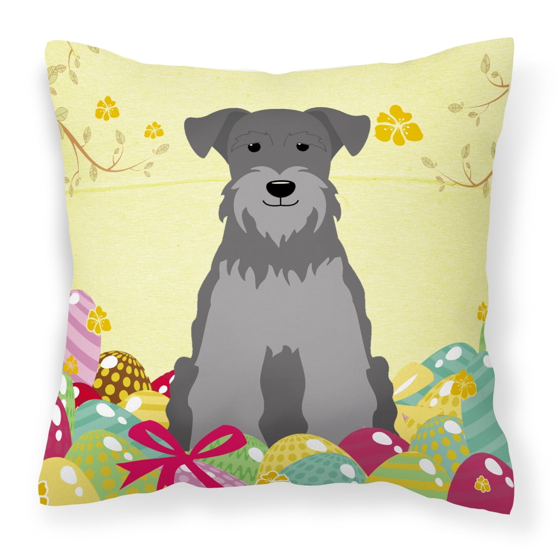Easter Eggs Miniature Schanuzer Black Silver Fabric Decorative Pillow