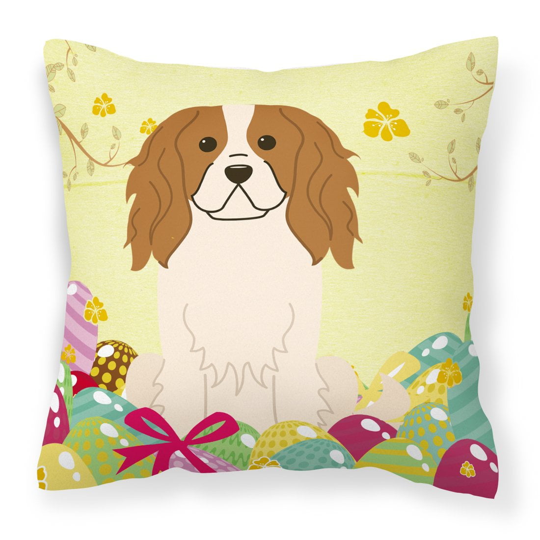 BB6058PW1414 Easter Eggs Cavalier Spaniel Fabric Decorative Pillow