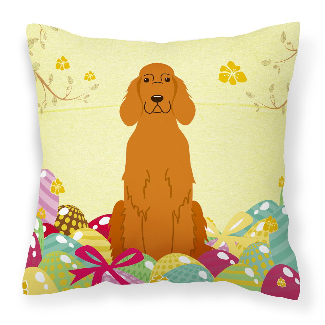 BB6064PW1414 Easter Eggs Irish Setter Fabric Decorative Pillow