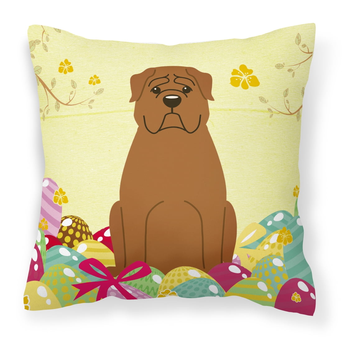 BB6073PW1414 Easter Eggs Dogue De Bourdeaux Fabric Decorative Pillow