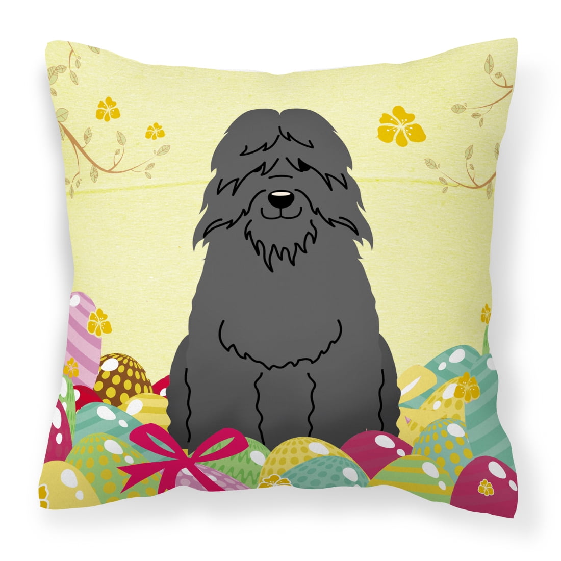 Easter Eggs Bouvier Des Flandres Fabric Decorative Pillow