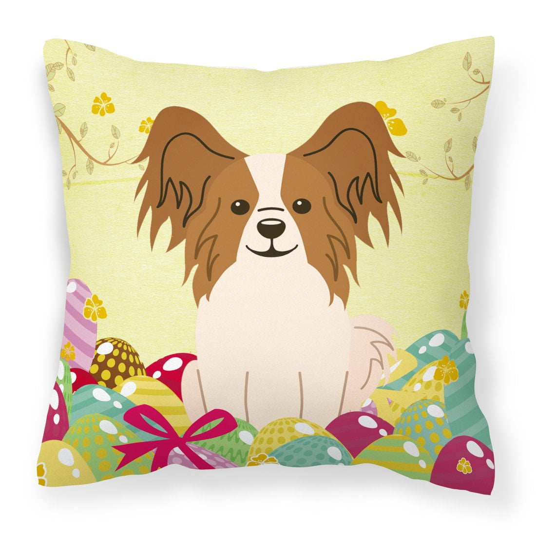 Easter Eggs Papillon Red White Fabric Decorative Pillow