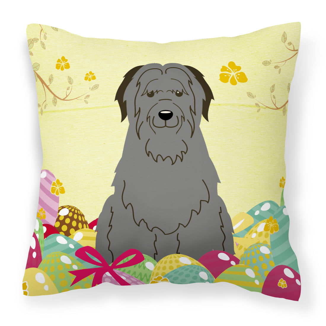 Easter Eggs Briard Black Fabric Decorative Pillow
