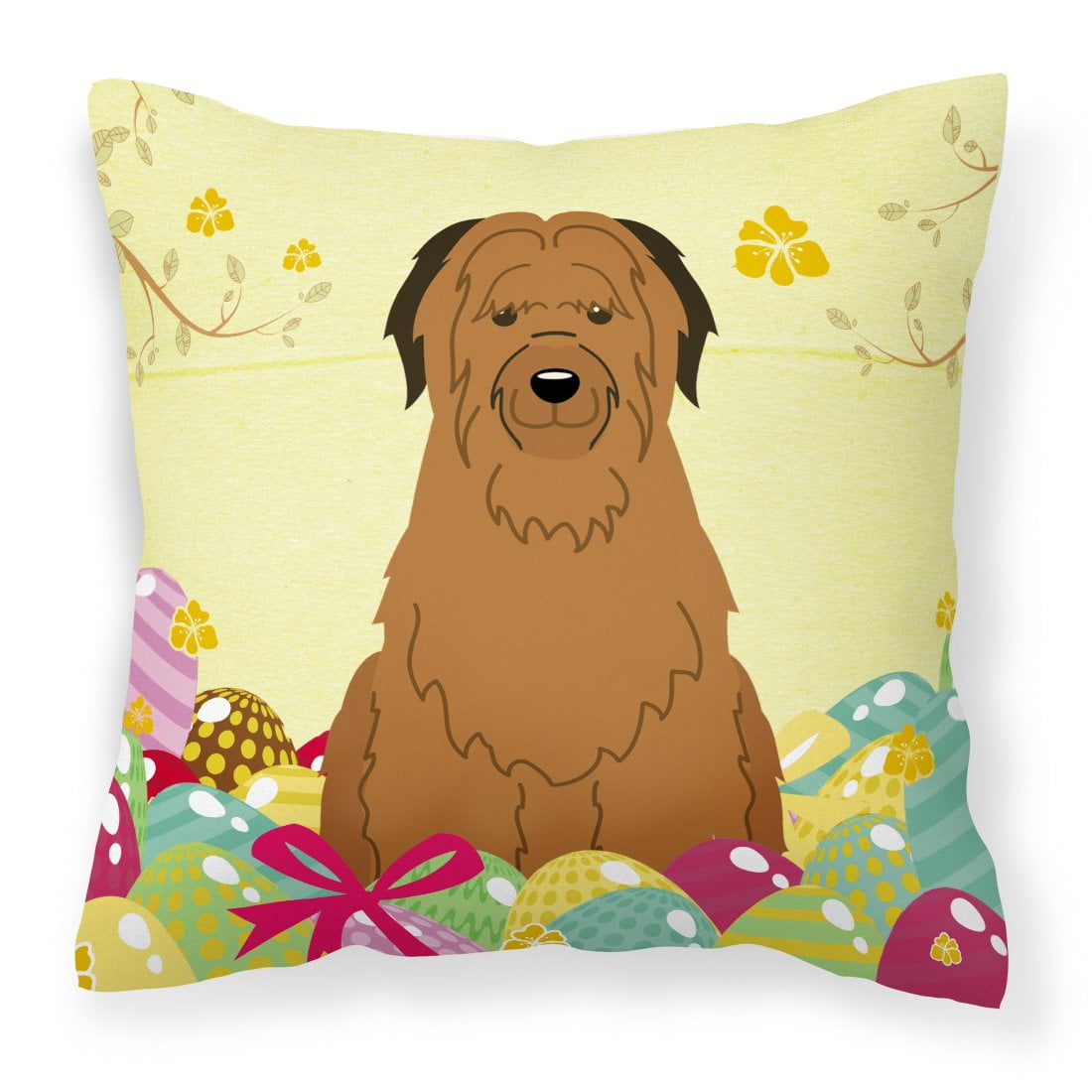 Easter Eggs Briard Brown Fabric Decorative Pillow