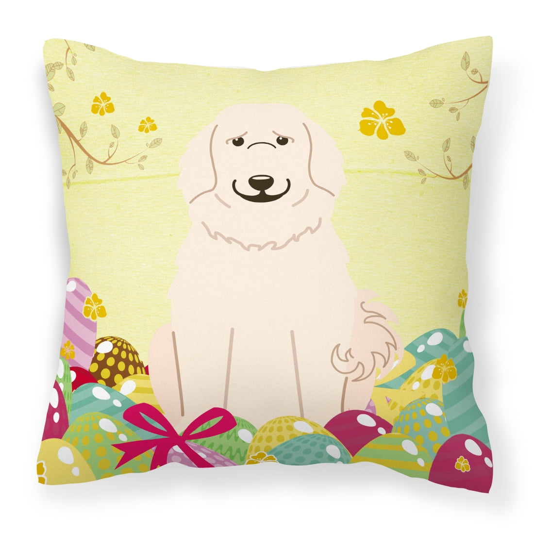 BB6083PW1414 Easter Eggs Great Pyrenese Fabric Decorative Pillow