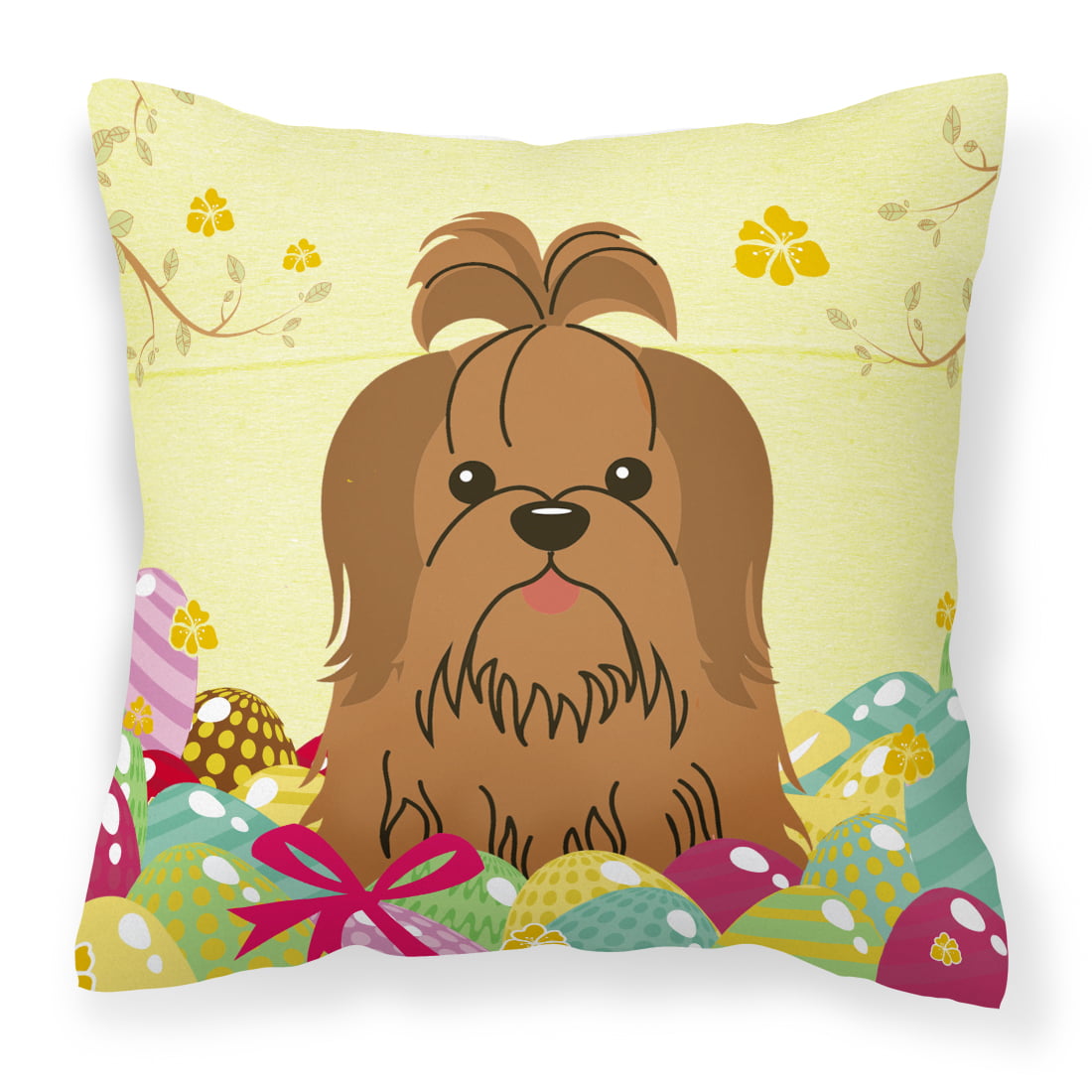 Easter Eggs Shih Tzu Silver Chocolate Fabric Decorative Pillow