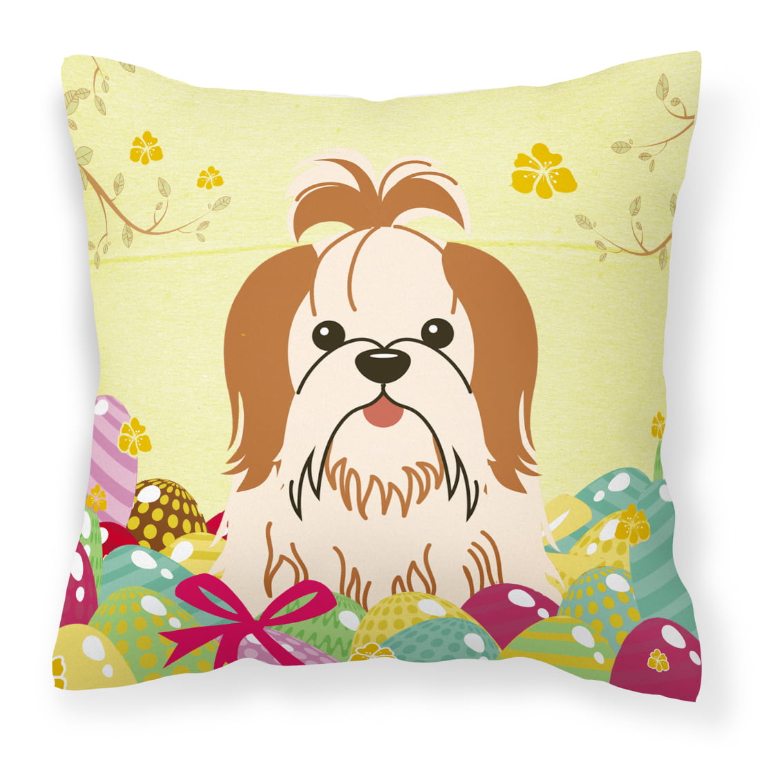 Easter Eggs Shih Tzu Red White Fabric Decorative Pillow