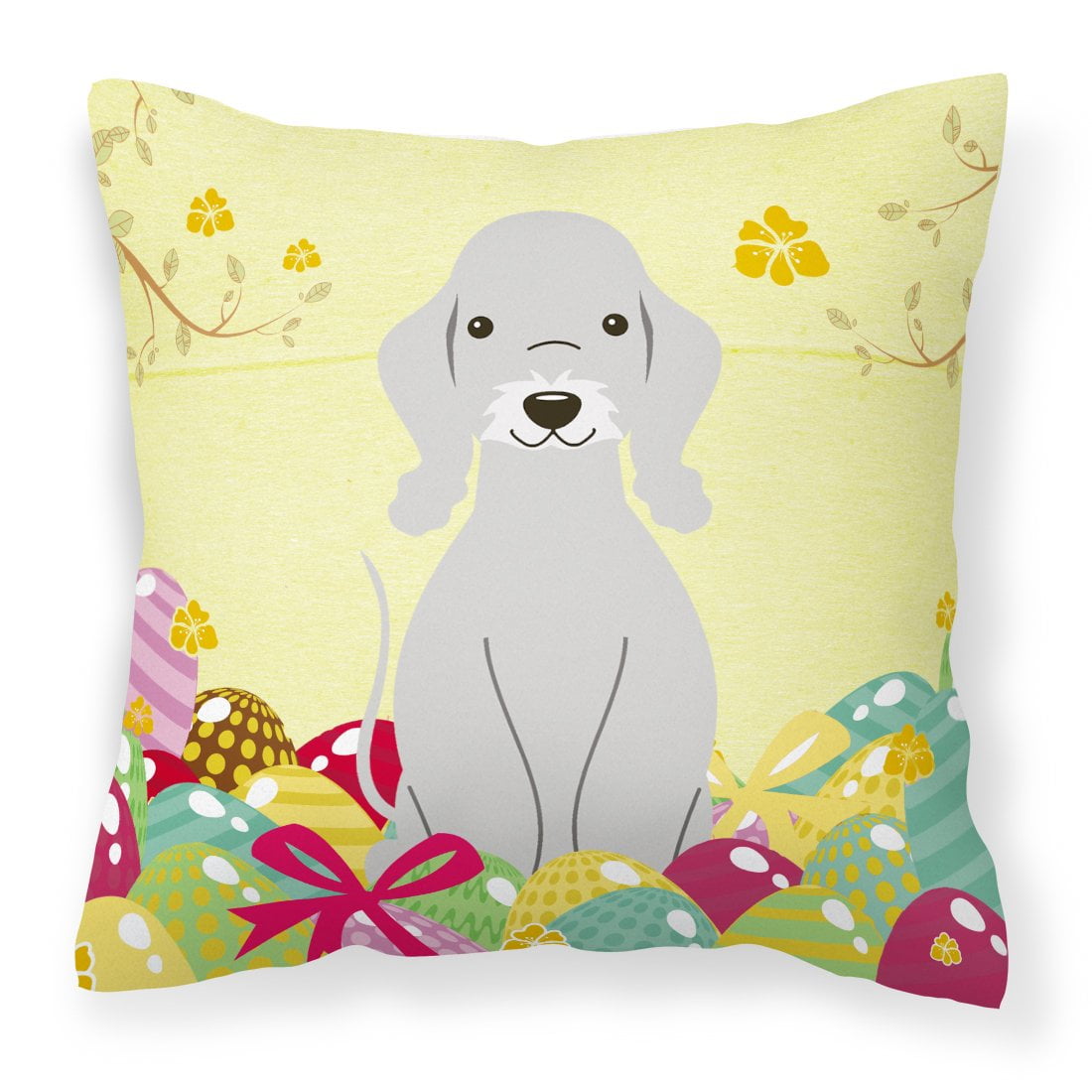 Easter Eggs Bedlington Terrier Blue Fabric Decorative Pillow