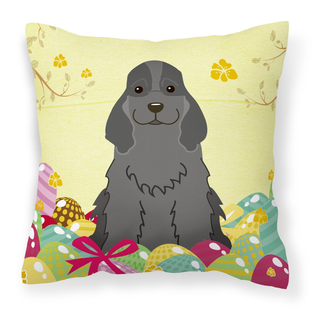 Easter Eggs Cocker Spaniel Black Fabric Decorative Pillow
