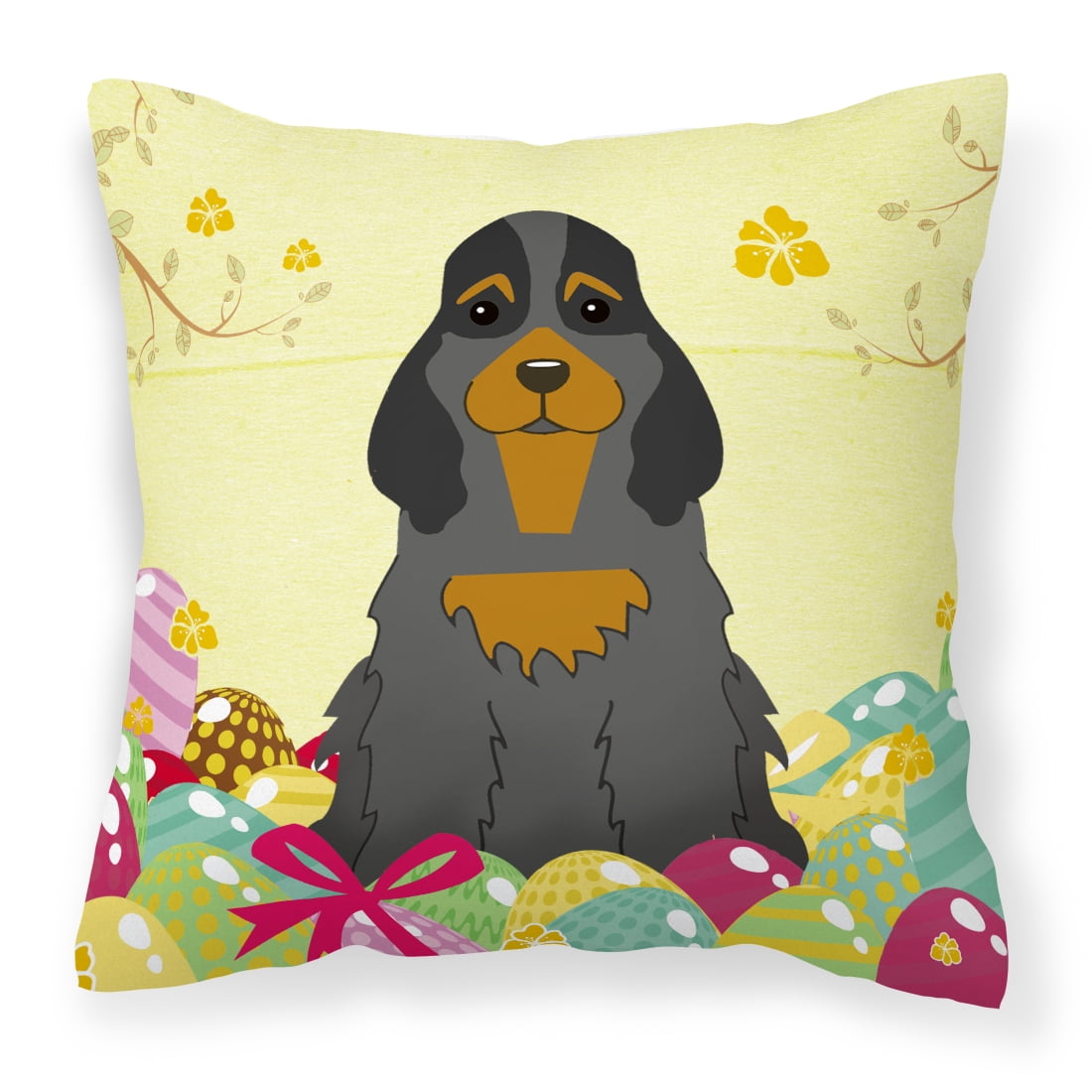 Easter Eggs Cocker Spaniel Black Tan Fabric Decorative Pillow