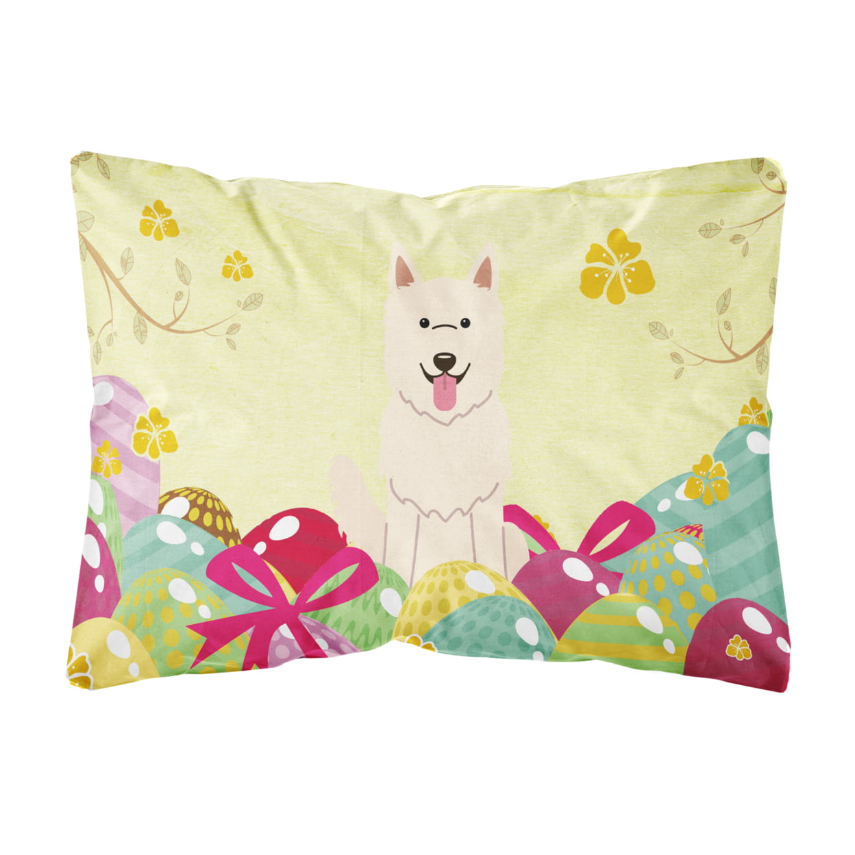 Easter Eggs White German Shepherd Canvas Fabric Decorative Pillow