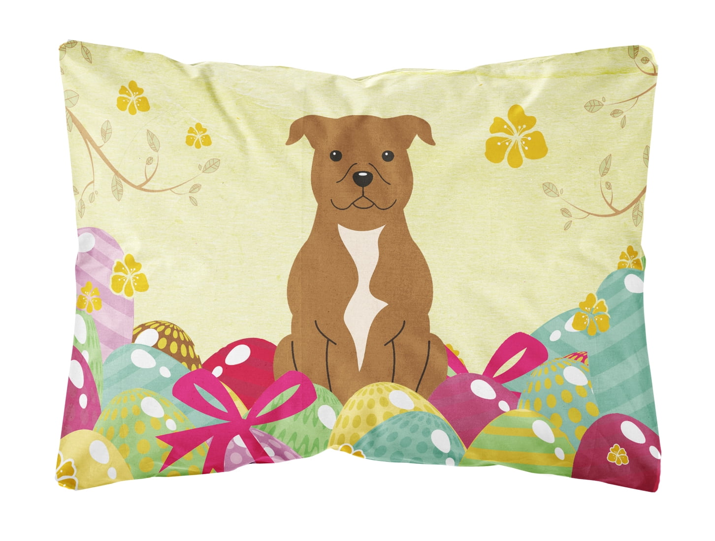 Easter Eggs Staffordshire Bull Terrier Brown Canvas Fabric Decorative Pillow