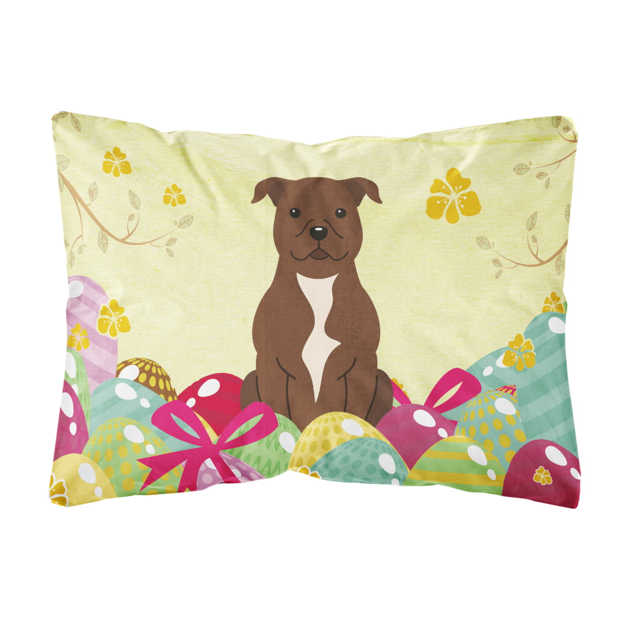 Easter Eggs Staffordshire Bull Terrier Chocolate Canvas Fabric Decorative Pillow