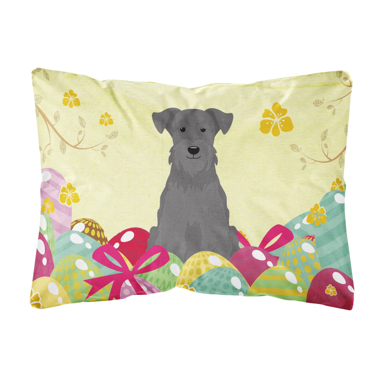 Easter Eggs Miniature Schanuzer Black Canvas Fabric Decorative Pillow