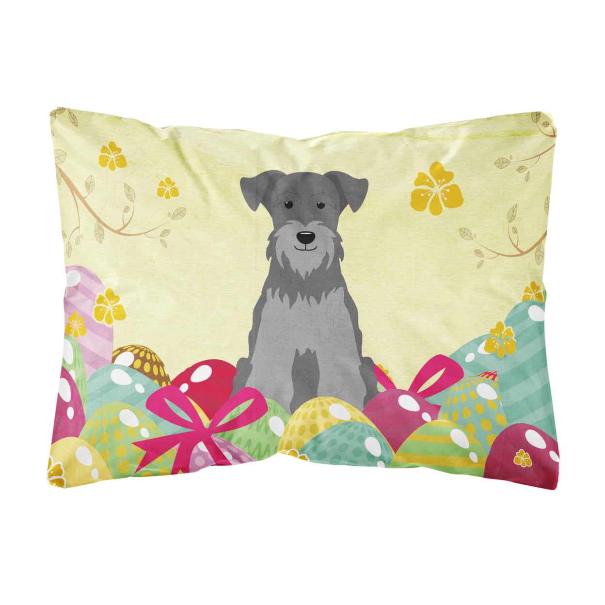 Easter Eggs Miniature Schanuzer Black Silver Canvas Fabric Decorative Pillow
