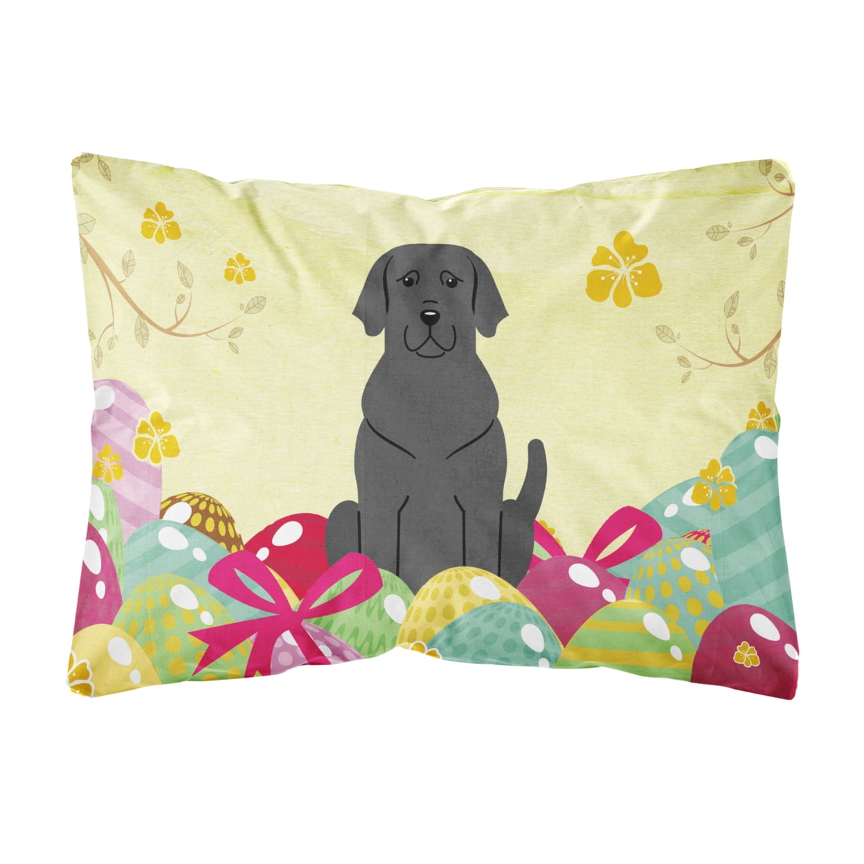 Easter Eggs Black Labrador Canvas Fabric Decorative Pillow