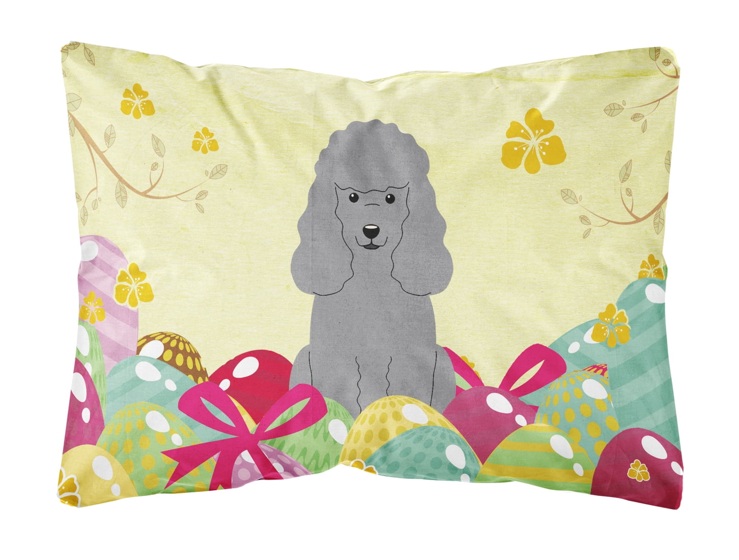 Easter Eggs Poodle Silver Canvas Fabric Decorative Pillow