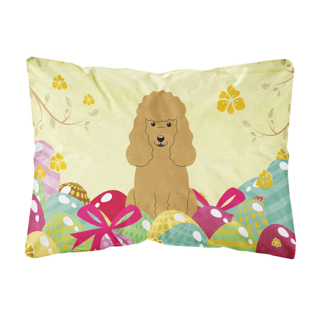 Easter Eggs Poodle Tan Canvas Fabric Decorative Pillow
