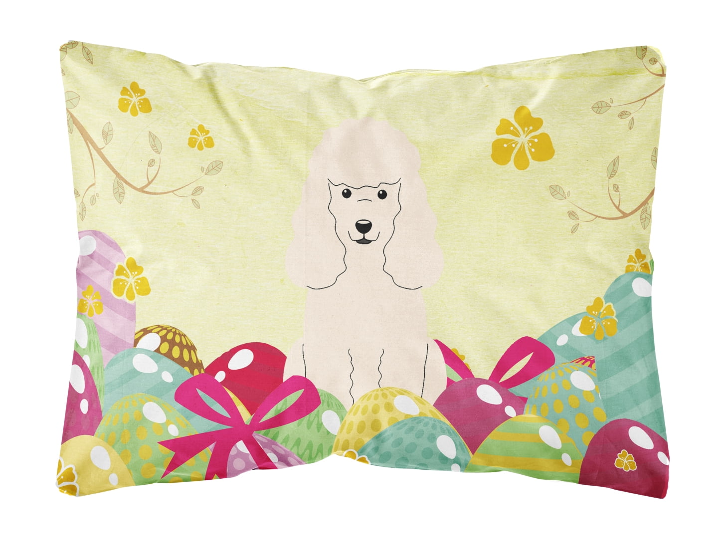 Easter Eggs Poodle White Canvas Fabric Decorative Pillow