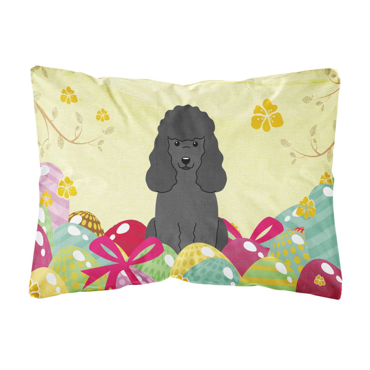 Easter Eggs Poodle Black Canvas Fabric Decorative Pillow