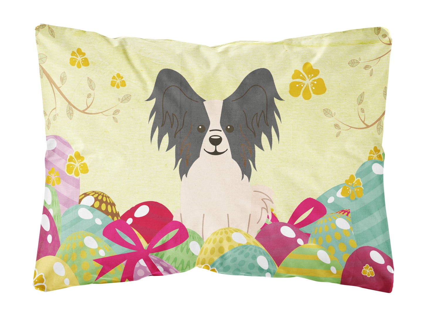 Easter Eggs Papillon Black & White Canvas Fabric Decorative Pillow