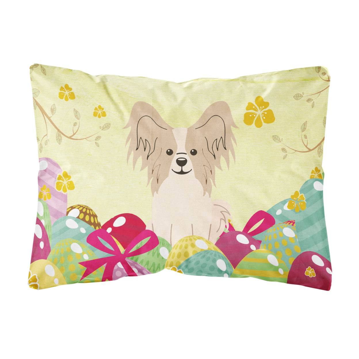 BB6077PW1216 Easter Eggs Papillon Sable White Canvas Fabric Decorative Pillow