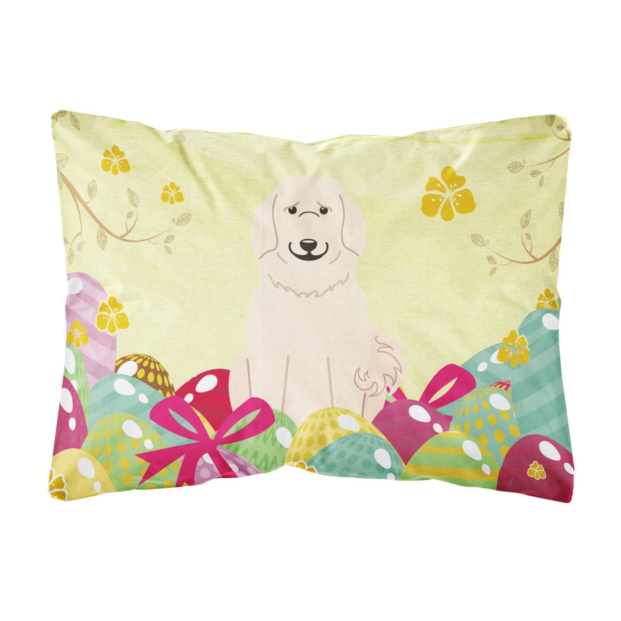BB6083PW1216 Easter Eggs Great Pyrenese Canvas Fabric Decorative Pillow