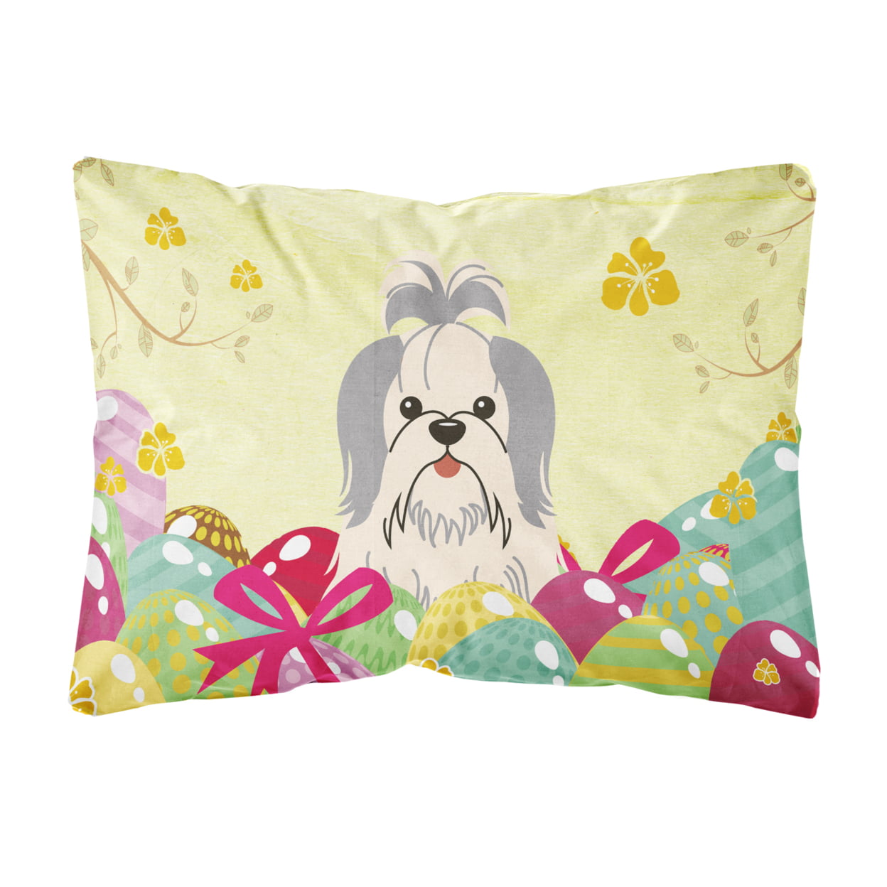 Easter Eggs Shih Tzu Silver & White Canvas Fabric Decorative Pillow