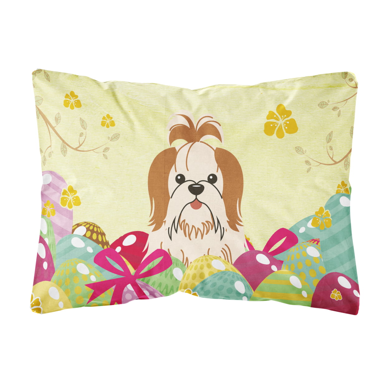 Easter Eggs Shih Tzu Red White Canvas Fabric Decorative Pillow