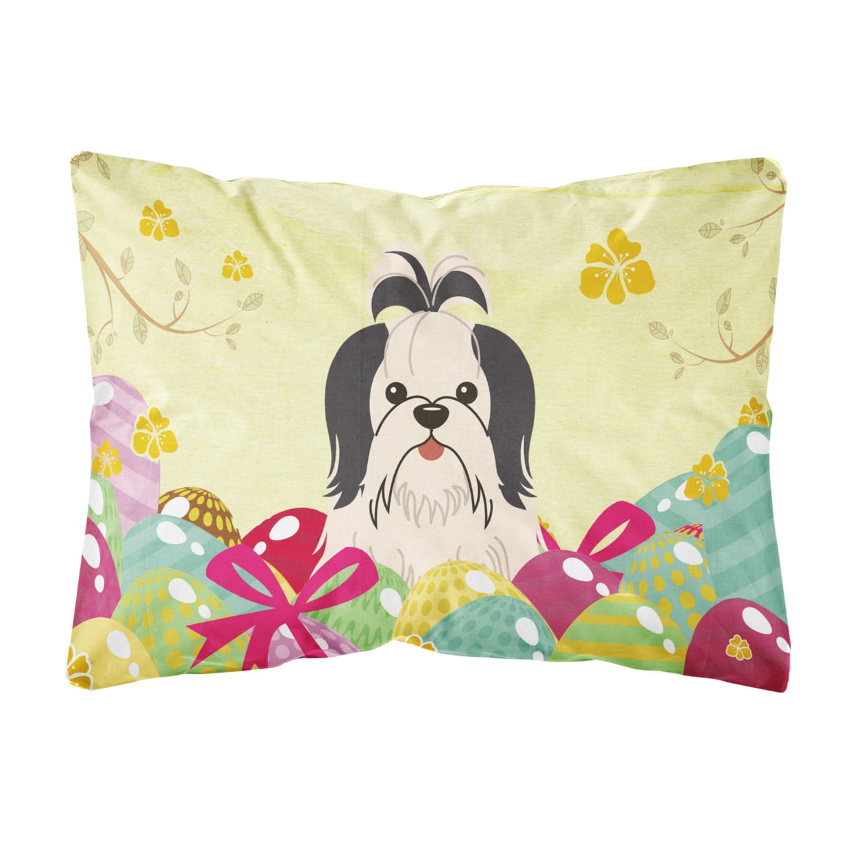 Easter Eggs Shih Tzu Black & White Canvas Fabric Decorative Pillow