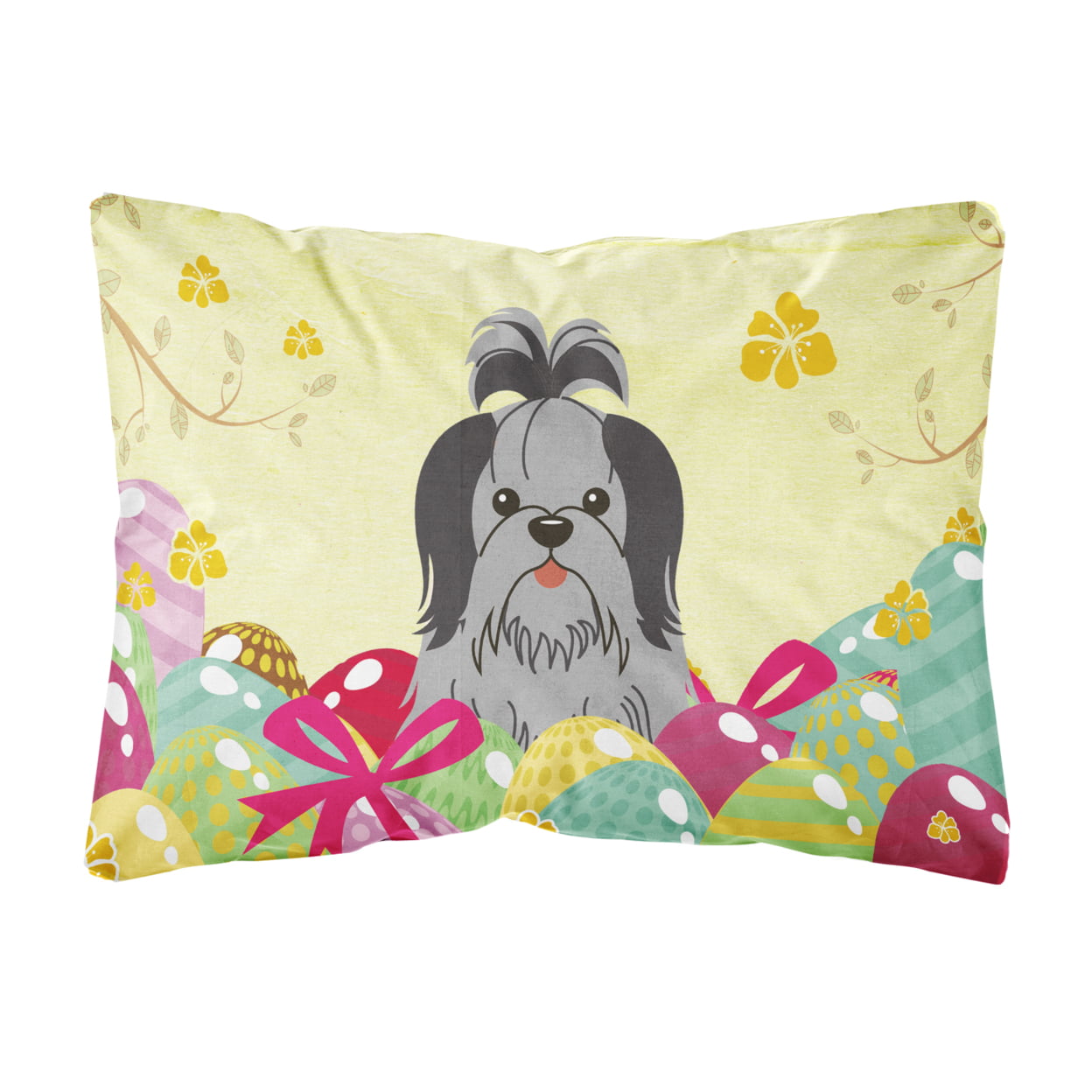 Easter Eggs Shih Tzu Black Silver Canvas Fabric Decorative Pillow