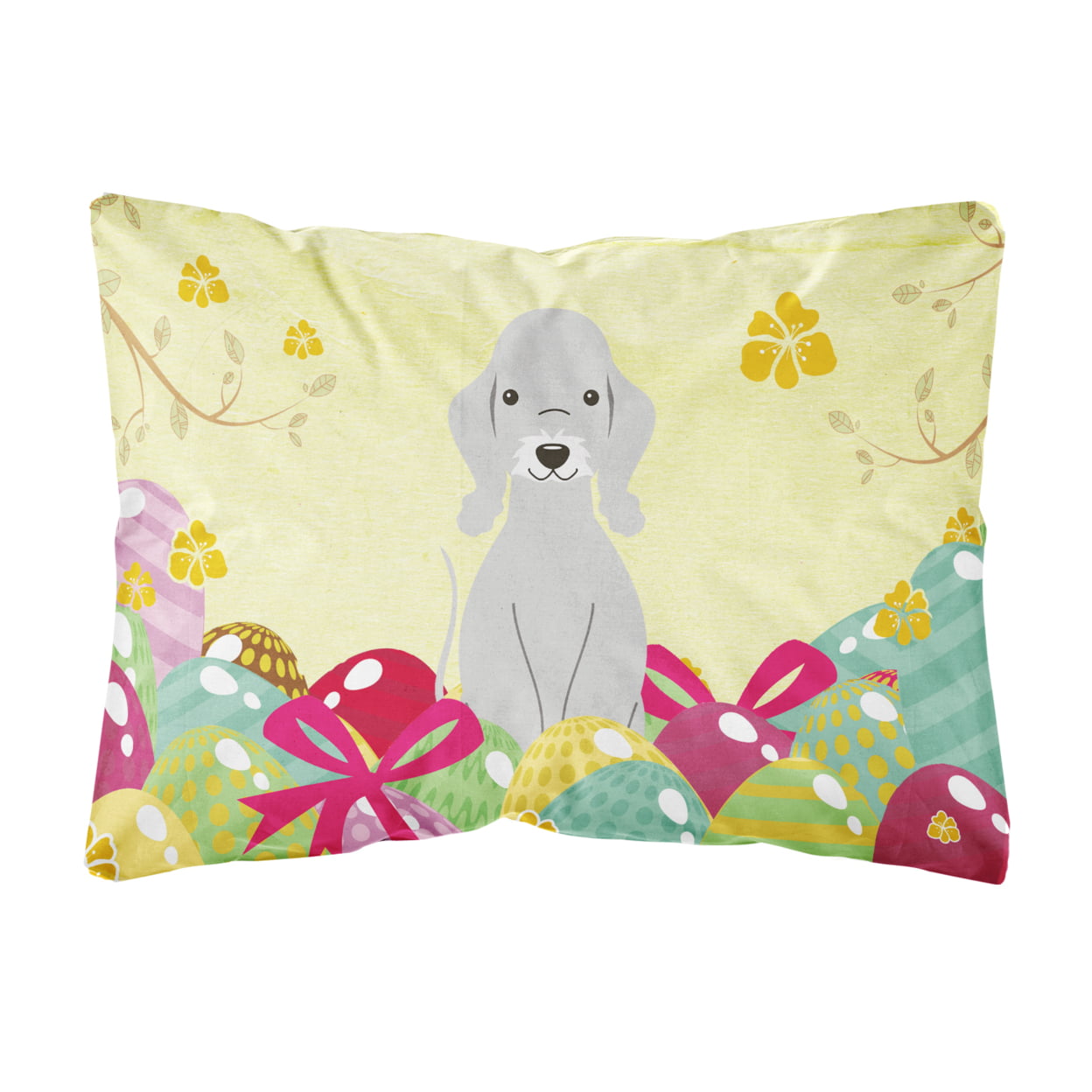 Easter Eggs Bedlington Terrier Blue Canvas Fabric Decorative Pillow