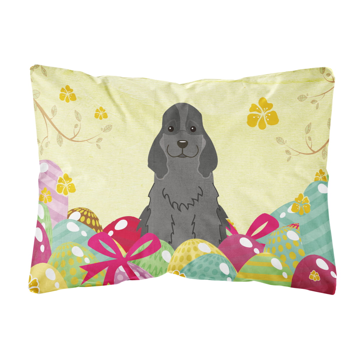 Easter Eggs Cocker Spaniel Black Canvas Fabric Decorative Pillow
