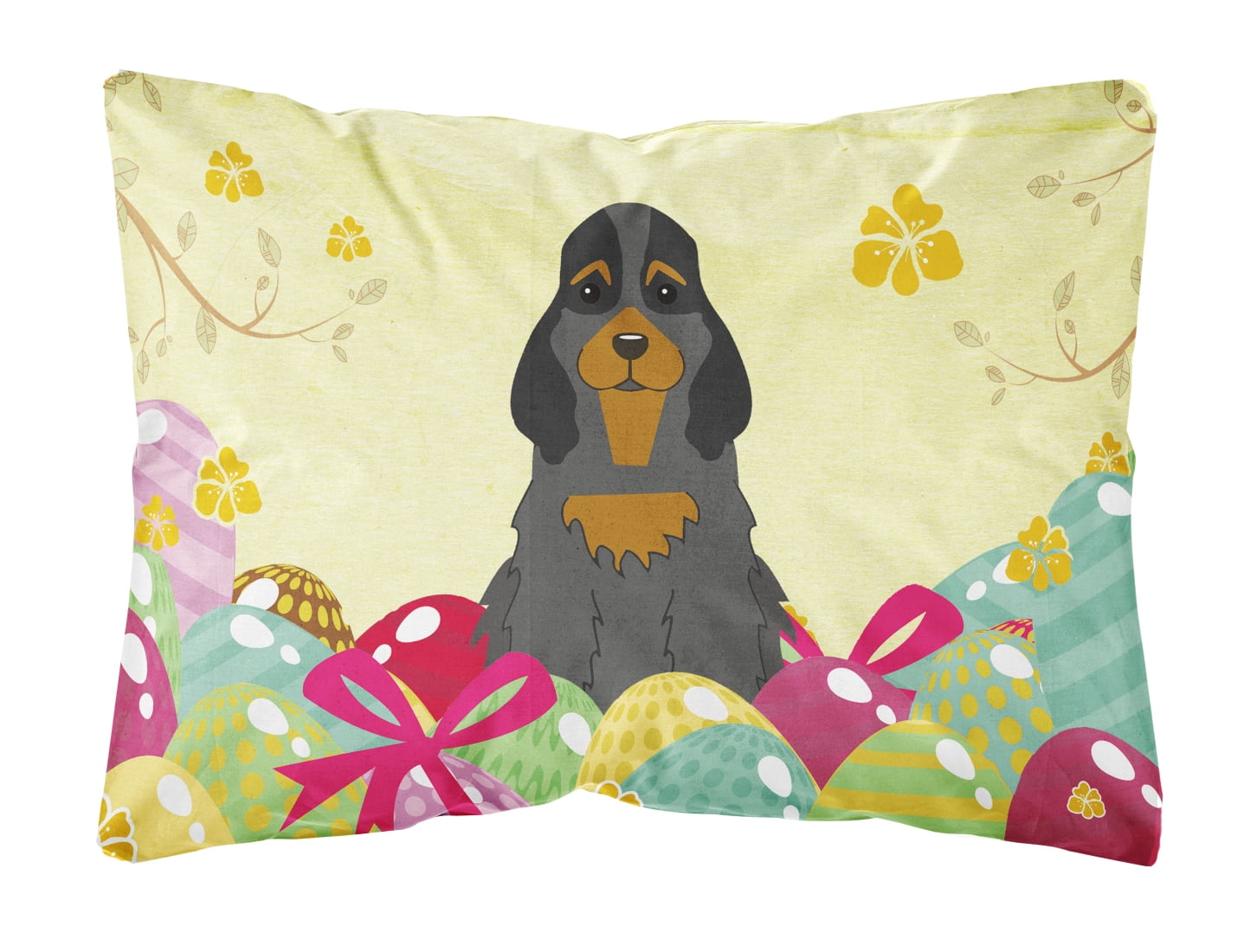 Easter Eggs Cocker Spaniel Black Tan Canvas Fabric Decorative Pillow