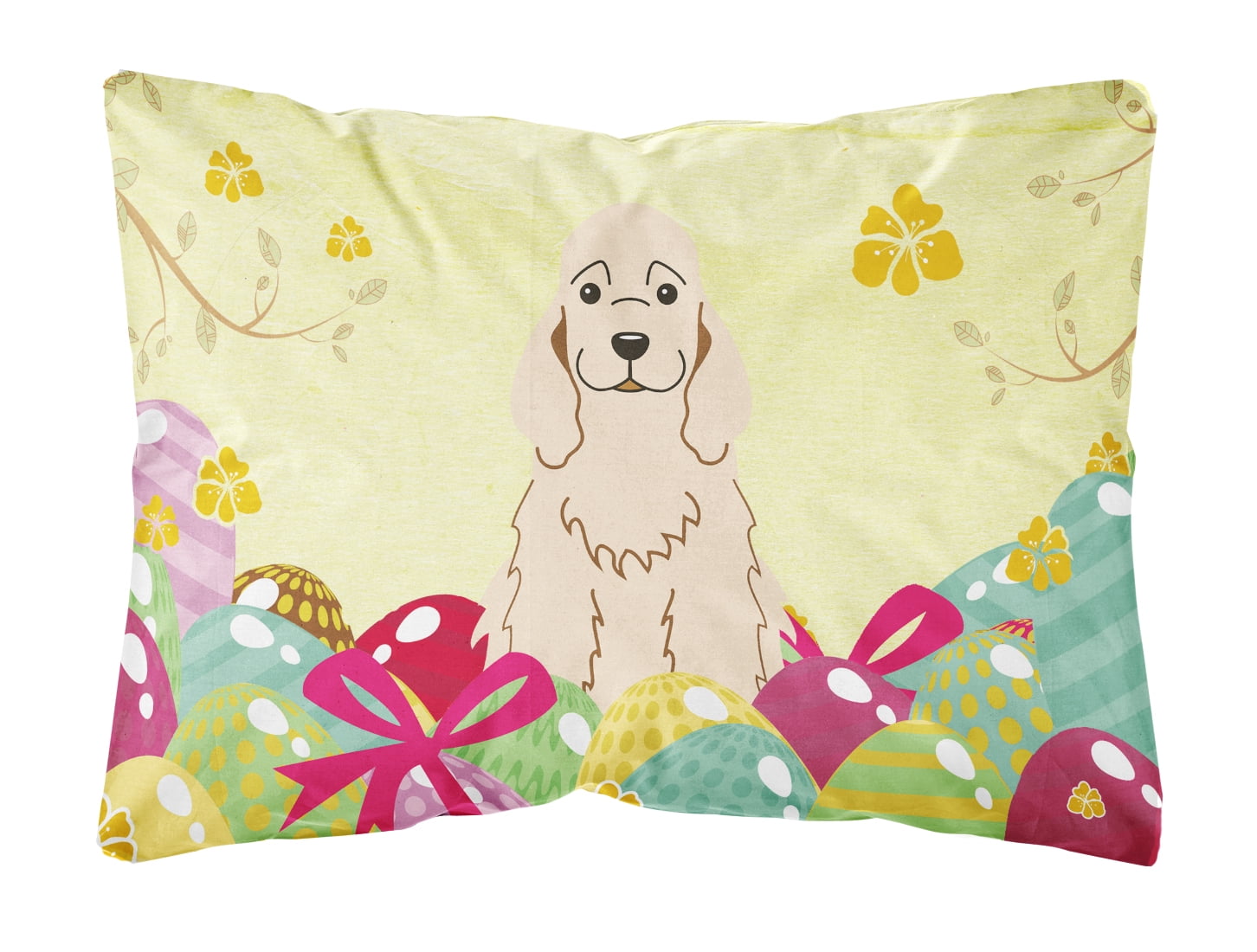 Easter Eggs Cocker Spaniel Buff Canvas Fabric Decorative Pillow