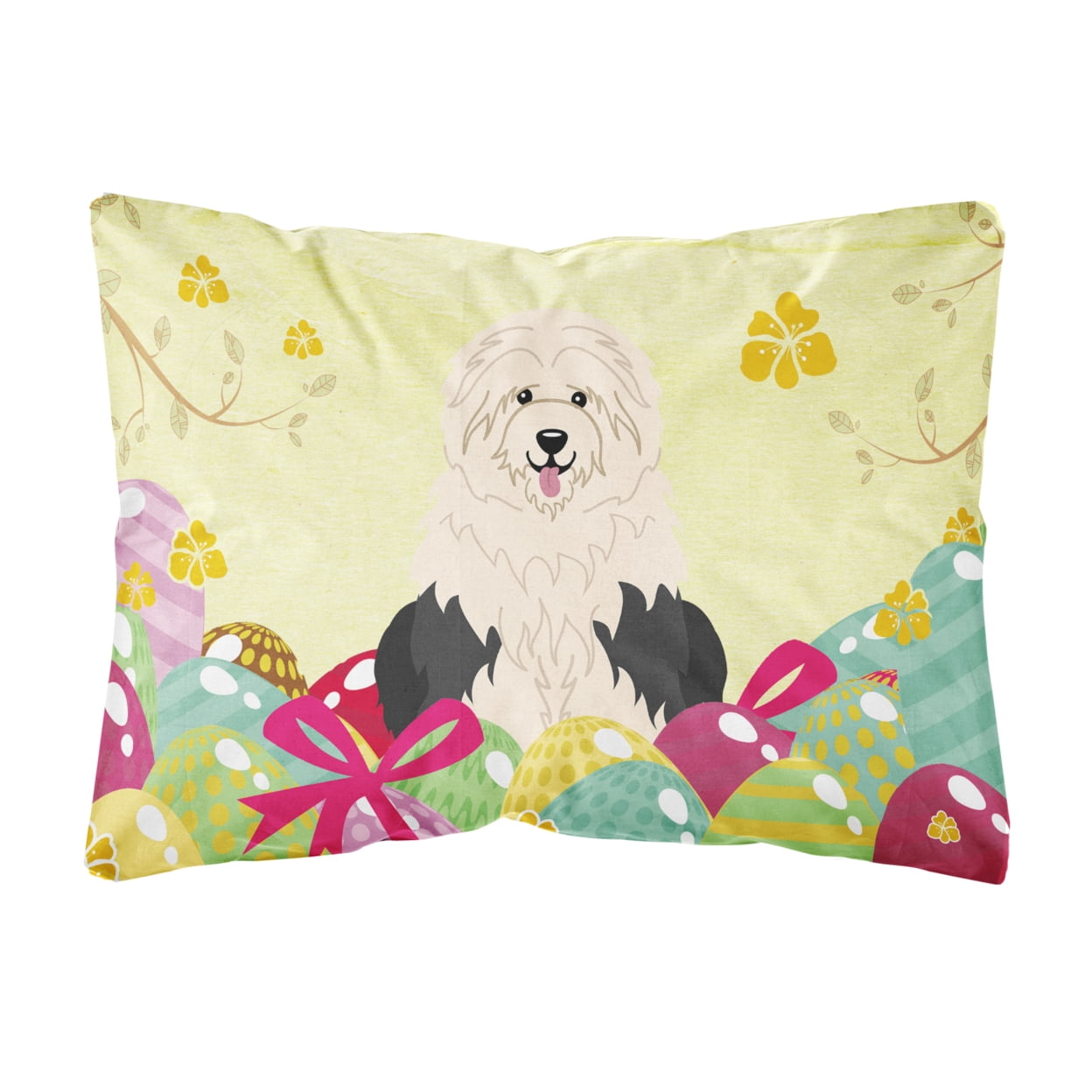 BB6096PW1216 Easter Eggs Old English Sheepdog Canvas Fabric Decorative Pillow