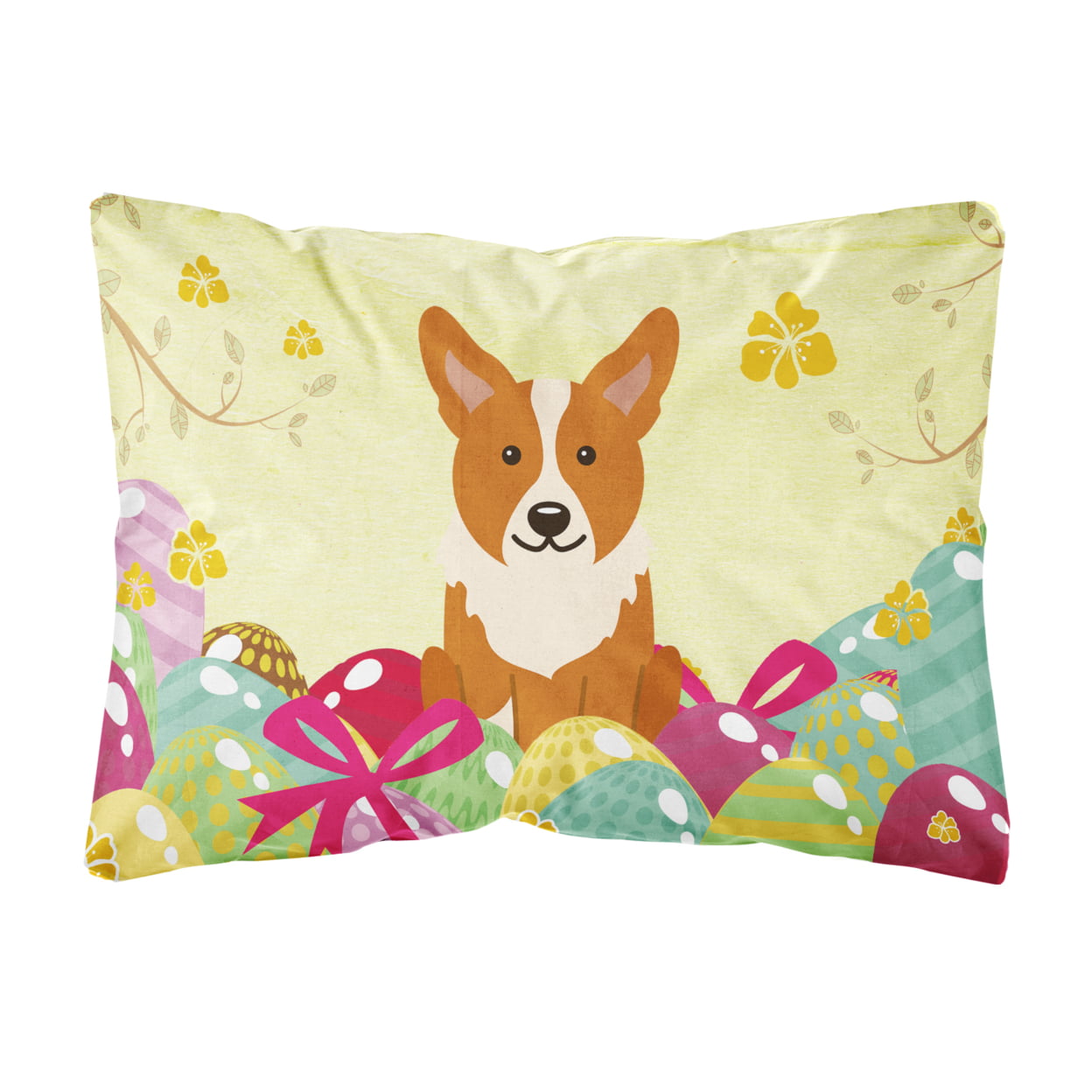 BB6100PW1216 Easter Eggs Corgi Canvas Fabric Decorative Pillow