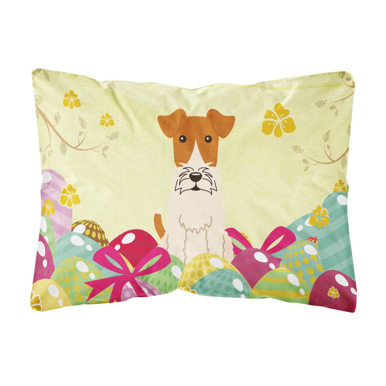 Easter Eggs Wire Fox Terrier Canvas Fabric Decorative Pillow