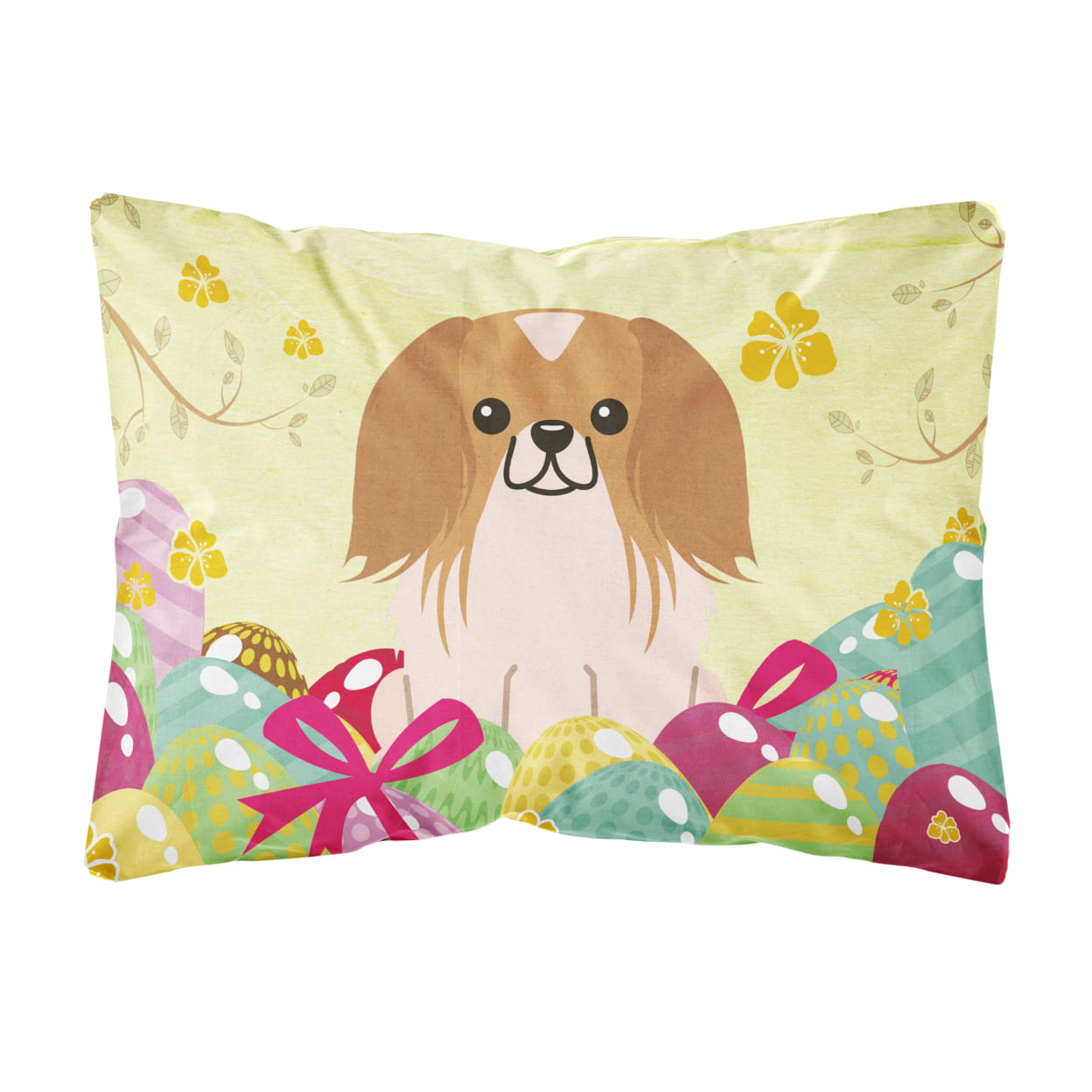 Easter Eggs Pekingnese Red White Canvas Fabric Decorative Pillow