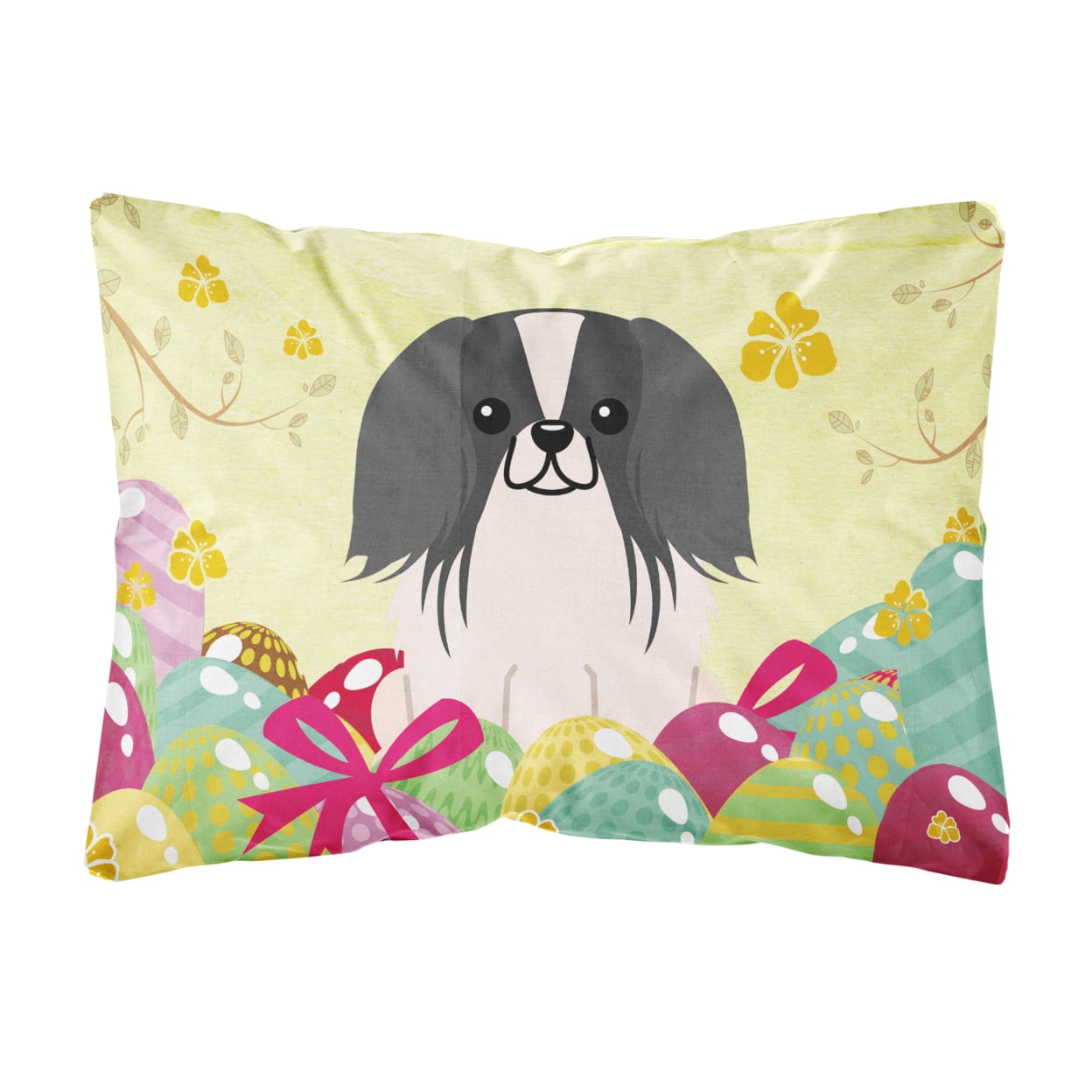 Easter Eggs Pekingnese Black & White Canvas Fabric Decorative Pillow