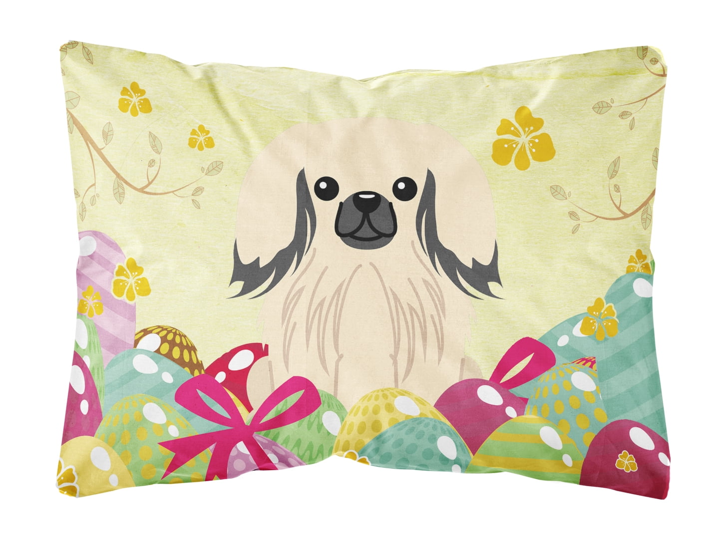 Easter Eggs Pekingnese Cream Canvas Fabric Decorative Pillow