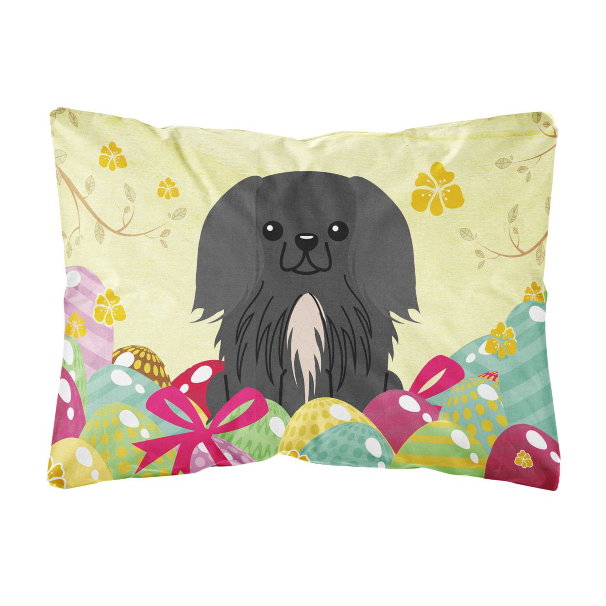 Easter Eggs Pekingnese Black Canvas Fabric Decorative Pillow