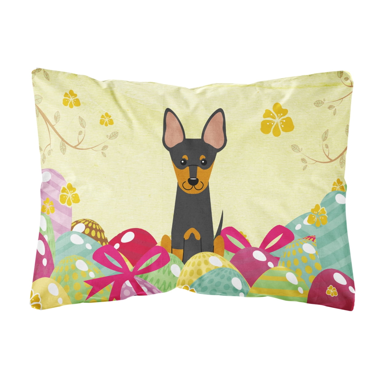 Easter Eggs English Toy Terrier Canvas Fabric Decorative Pillow