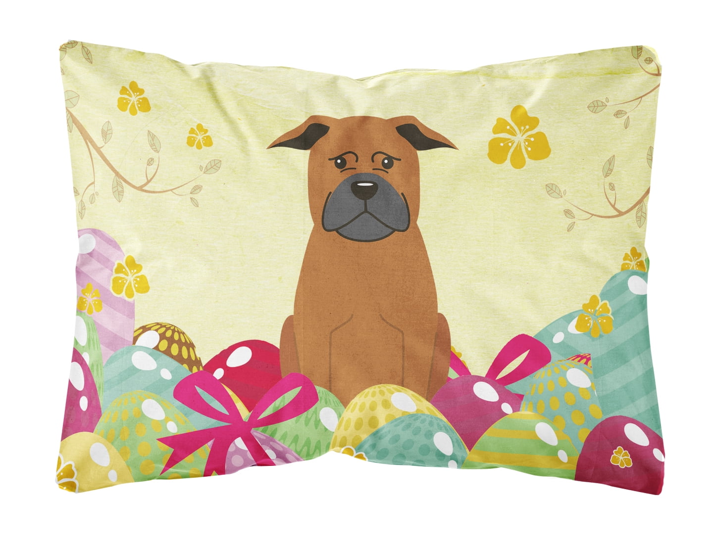 BB6111PW1216 Easter Eggs Chinese Chongqing Dog Canvas Fabric Decorative Pillow