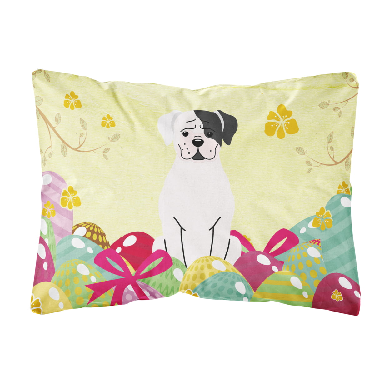 Easter Eggs White Boxer Cooper Canvas Fabric Decorative Pillow