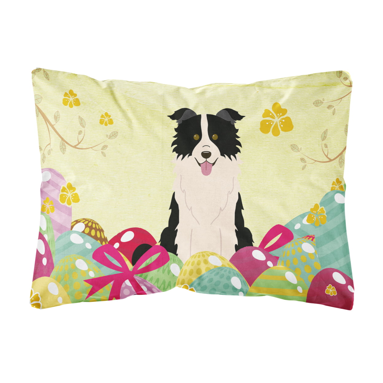 Easter Eggs Border Collie Black & White Canvas Fabric Decorative Pillow