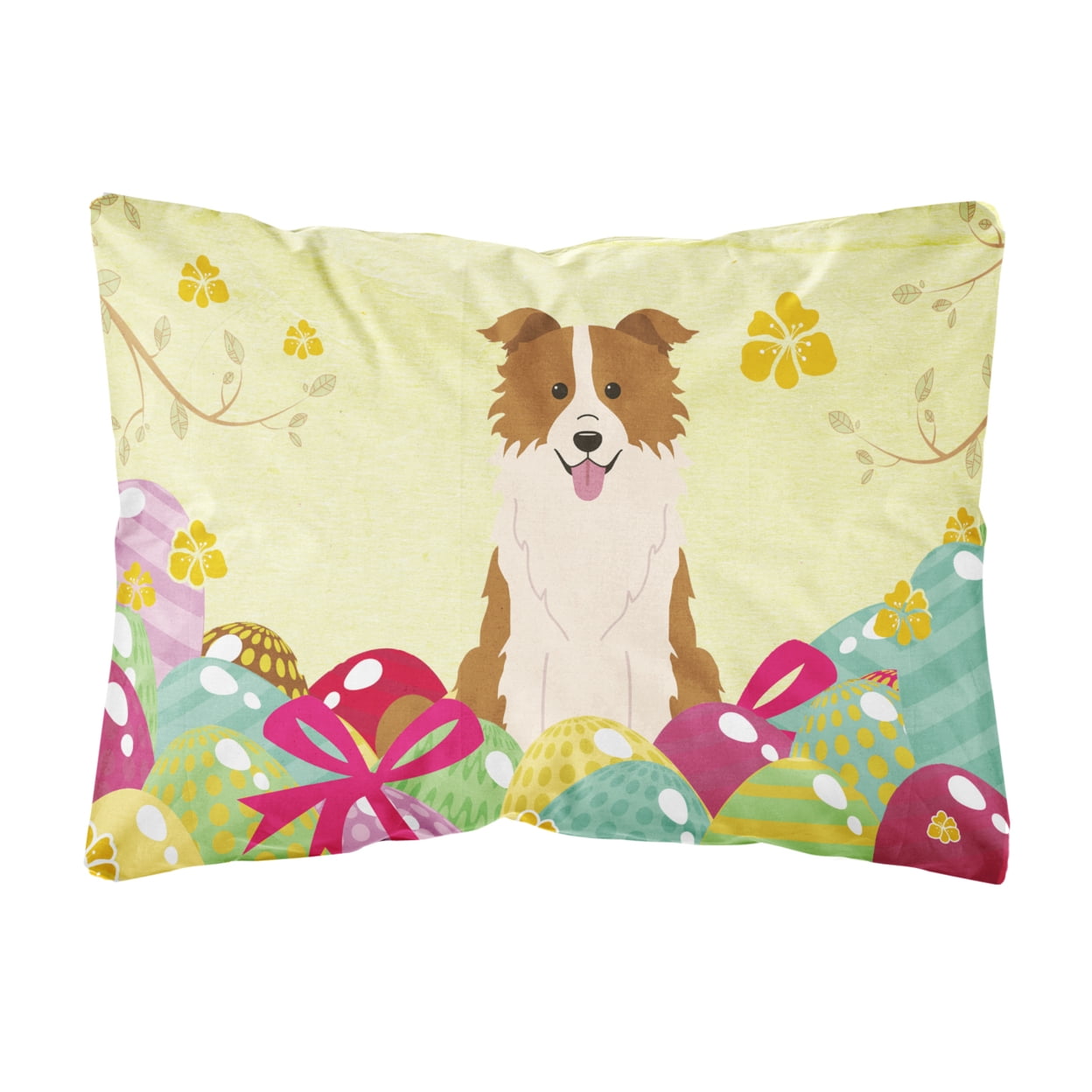 Easter Eggs Border Collie Red White Canvas Fabric Decorative Pillow