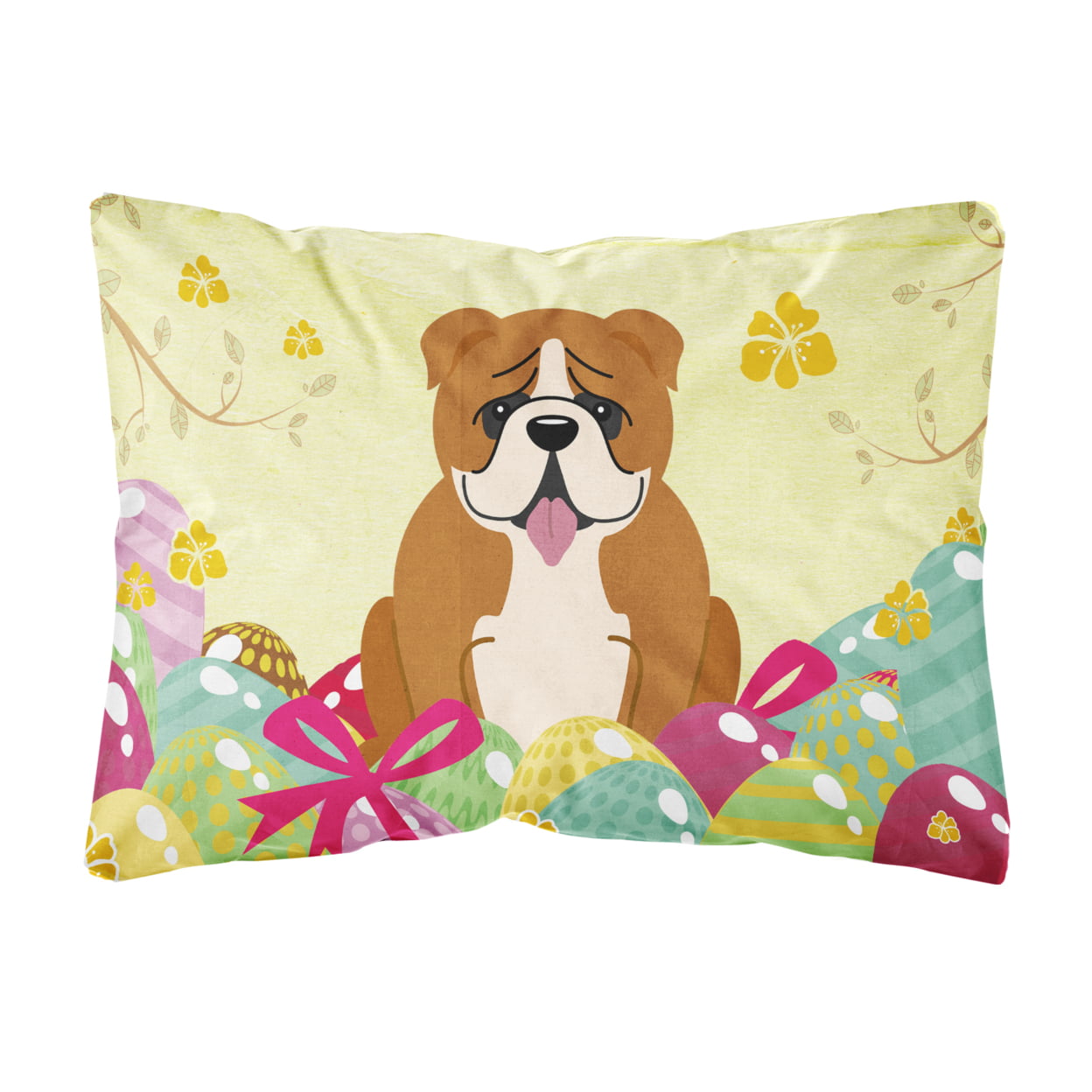 Easter Eggs English Bulldog Red White Canvas Fabric Decorative Pillow