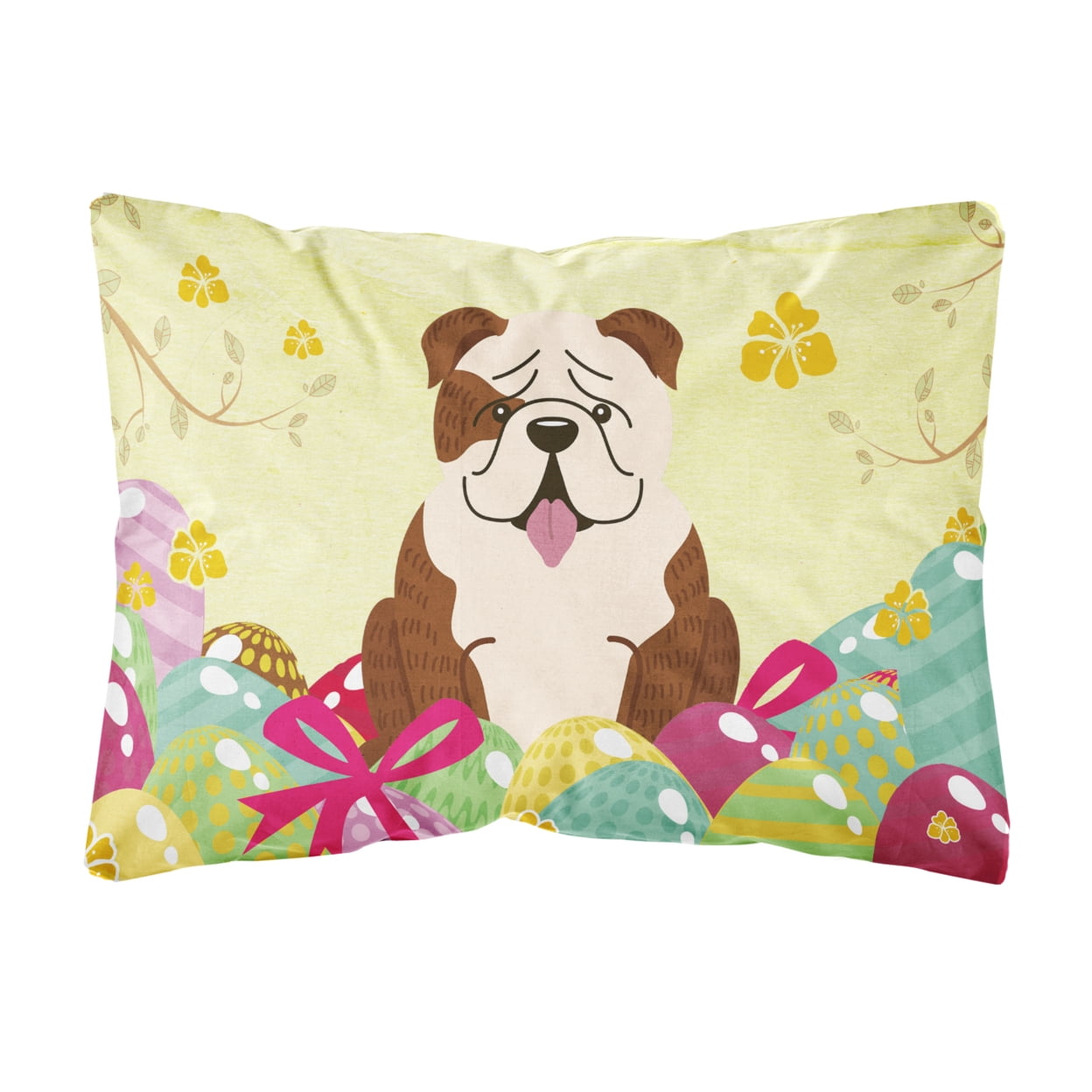 Easter Eggs English Bulldog Brindle White Canvas Fabric Decorative Pillow